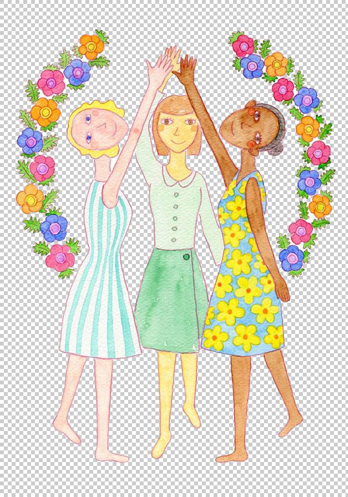 水彩画adobe Illustrator 3个女人和花png剪贴画水彩画 儿童 假期免抠素材下载 图片id 其它元素 Png素材 素材宝scbao Com