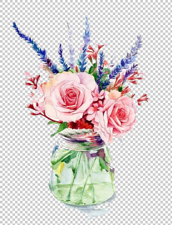 花园玫瑰花瓶花卉水彩画 粉红色的花朵 一束红玫瑰png剪贴画插花 免抠素材下载 图片id 免抠花卉 Png素材 素材宝